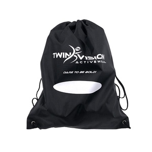 Sacs à cordon en polyester noir avec logo imprimé personnalisé - Product Image 1