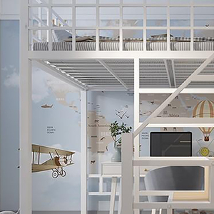 Cama dúplex de loft doble de hierro forjado, multifuncional, simple, moderna, <span class=keywords><strong>debajo</strong></span> de la cama, <span class=keywords><strong>escritorio</strong></span>, ahorro de espacio, apartamento, cama de metal alta y baja - Product Image 5