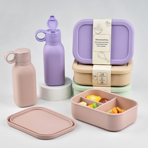 School Portable 750ml 3 <b>Compartment</b> Leakproof Bpa Free Silicone <b>Lunch</b> <b>Box</b> Water Bottle Set Microwavable Heatable Kids - Product Image 3