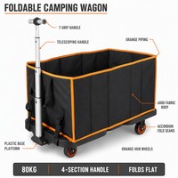 Chariot de camping pliable 3 en 1, chariot utilitaire, capacité 80 kg, pliable et repliable avec poignée télescopique pour utilisation en extérieur