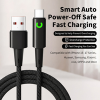 Câble USB Type C en nylon tressé avec gaine en PVC, indicateur LED, alimentation automatique intelligente, charge rapide, protection contre les surcharges pour iOS Android