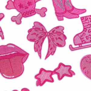 Iron on Embroidery Hot pink Color Violin <b>Fire</b> Heart Clock Boots Lighter Leopard Sunglass Guitar Patch for Clothes Hat Bag - Product Image 2