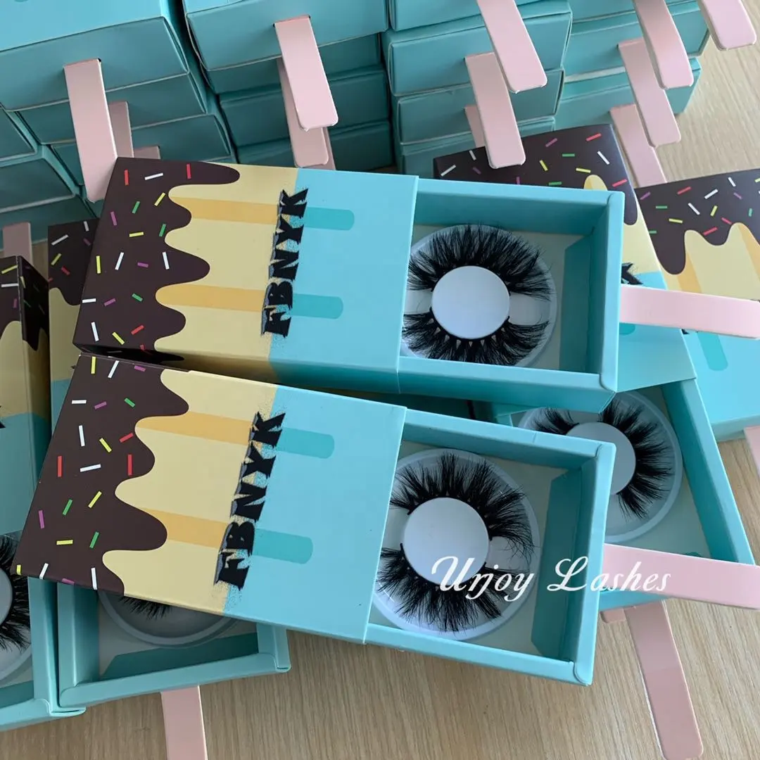 Hot Style Ice Cream Eyelashes Case Cute Cream Box 25mm Lashes Handmade Mink Eyelashes High Quality Hot Design Fluffy Lashes