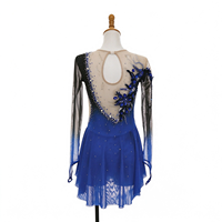 Robe de patinage et de danse pour enfants et adultes, bleu royal et noir dégradé, manches longues en maille, dos orné de fleurs en strass, pour compétition et spectacle de patinage sur glace