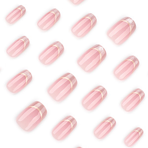 <span class=keywords><strong>Uñas</strong></span> Postizas en China, Color Rosa Nude Brillante, Forma Cuadrada, con Borde Dorado Brillante, Línea Metálica Dorada, <span class=keywords><strong>Elegantes</strong></span> <span class=keywords><strong>Uñas</strong></span> Postizas Decoradas - Product Image 3