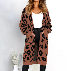 Cárdigan de punto con estampado de leopardo para mujer, suéteres largos sueltos de talla grande para mujer - Product Image 4