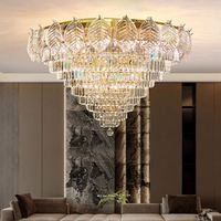 Lustre de plafond en or de luxe de haute qualité, lampe suspendue en verre en forme de feuille d'arbre de luxe pour salon, restaurant, lustre ovale en cristal