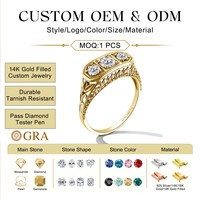 Bague en or 14 carats rempli, entièrement sertie de moissanite, trois pierres, pour femme et jeune fille, cadeau tendance, bijoux fins, vente en gros