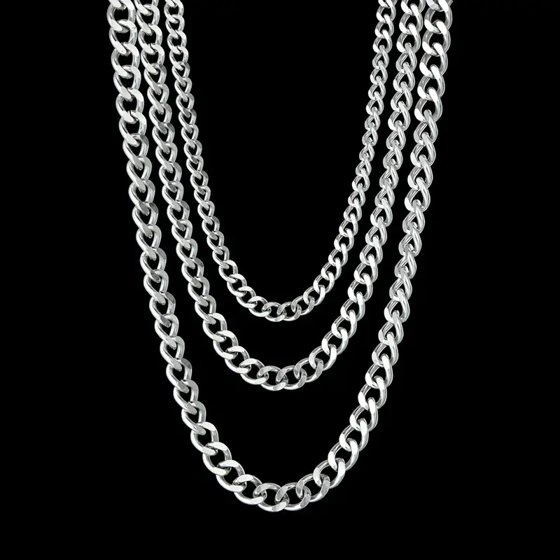Hip Hop Cuban Curb Link Chains Mens Miami Stainless Steel Gold Chain Necklace