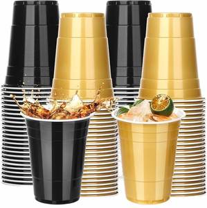 Sixteen Ounces Black Gold <b>Reusable</b> Portable Party Drinking <b>Cups</b> for Beer Pong Game Gathering Event Party <b>Cup</b> Set - Product Image 1