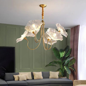 โคมไฟระย้าสไตล์วินเทจแบบญี่ปุ่น ดีไซน์ฝรั่งเศส พร้อมใบโพธิ์แก้ว สำหรับห้องนั่งเล่น ห้องนอน ห้องทำงาน ห้องรับประทานอาหาร ใช้พลังงานไฟฟ้ากระแสสลับ - Product Image 4