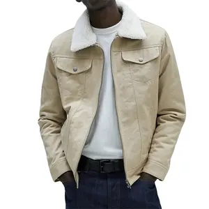 Custom removable collar chest flap pockets zipper denim jacket for men