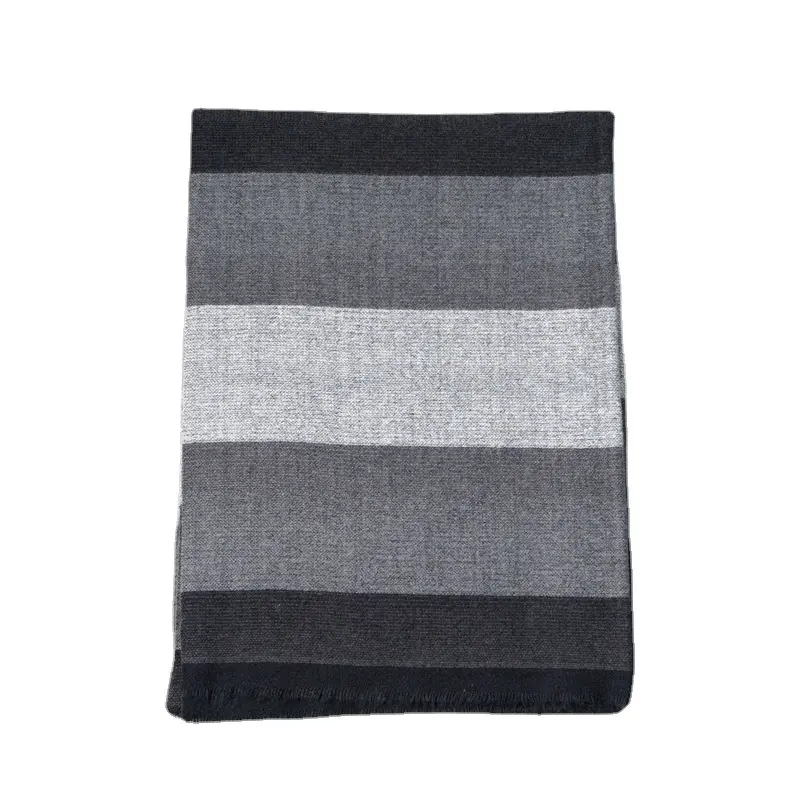 black grey grid thickened winter women cashmere polyester scarf with short tassels edge cleaned