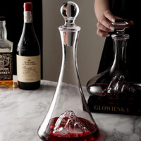 Carafe à vin conique en verre rouge personnalisable JH 2026 avec bouchon en verre et base effet glace craquelée – Distributeur de vin en gros