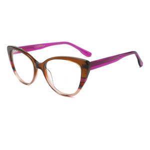 Monturas de gafas de acetato de alta gama con forma de ojo de gato para mujer, montura completa, color degradado, lentes planas anti UV, número de pieza 1047 - Product Image 5