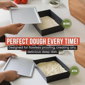 Plat à pizza rectangulaire en aluminium fait main antiadhésif, plat à pizza profond, plateau de cuisson pour pizza croustillante avec couvercle - Product Image 3