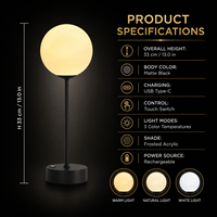 Lampe de table LED sans fil élégante en fer doré et acrylique pour zone d'accueil, côté canapé, éclairage de scène nocturne et décoration ponctuelle