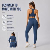 Ensemble de yoga 3 pièces pour femme : Leggings taille haute effet ventre plat, soutien-gorge de sport et veste zippée anti-transpiration pour la gym et l'entraînement