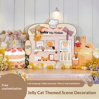 Kit de Décoration Scénique Tout-en-un Jellycat Cartoon Tabletop KT Board Balloon Set avec Toile de Fond Imprimée Numérique pour Cérémonie du 1er Anniversaire de Bébé