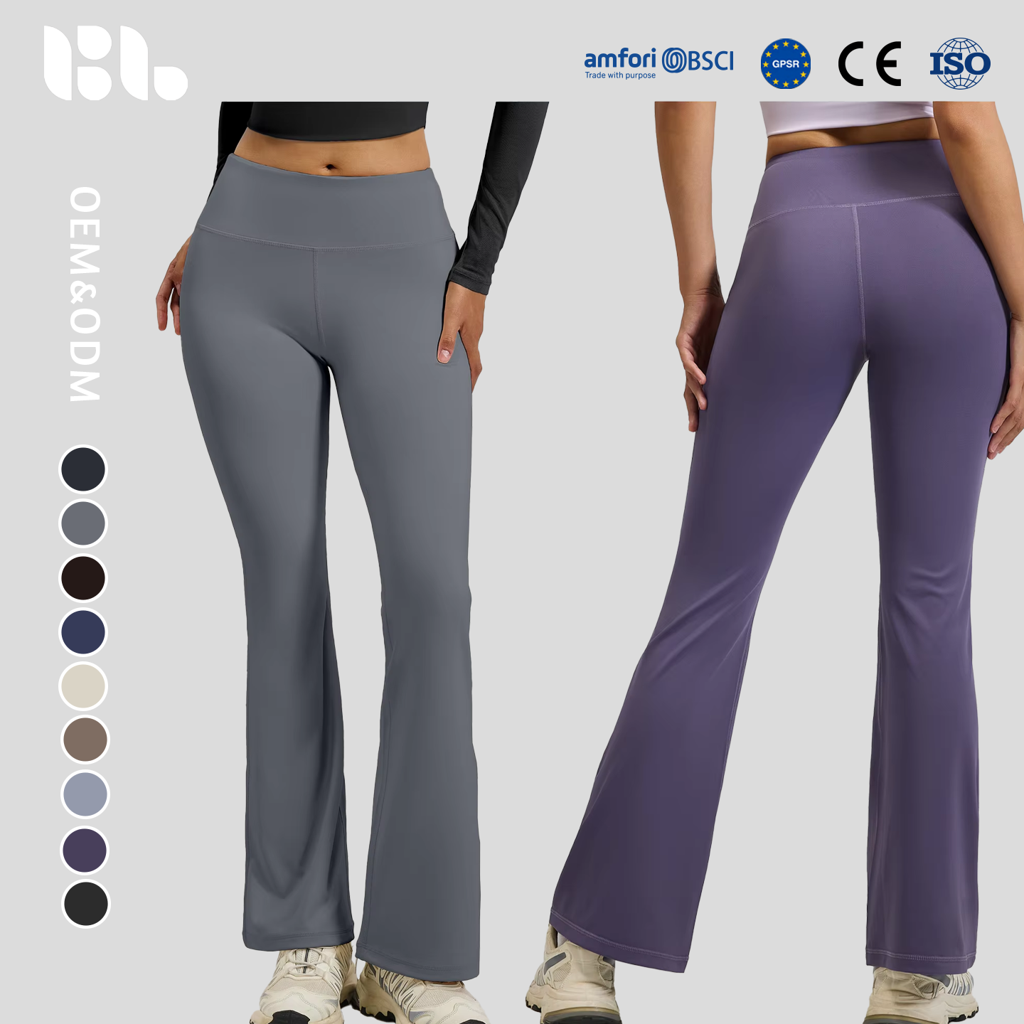 High-Waist Tummy Control Shapewear Yoga Pants Nude-Feel Wide-Leg Flared Color Blocking Full-Length Fitness Pilates