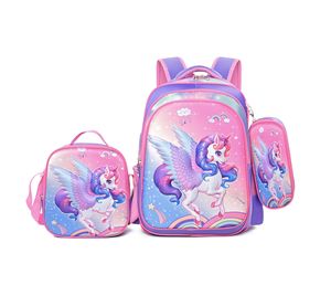 Ensemble 3 pièces de mode 3D étanche pour l'école primaire, sac à dos dessin animé pour enfants de 1 à 6 ans, sac à crayons, repas, fermeture éclair en nylon - Product Image 1