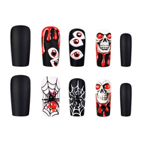 Ongles à presser carrés 3D gothiques avec goutte de sang, crâne et œil de démon, longs, sombres, d'horreur, en acrylique, pour Halloween et soirées cosplay