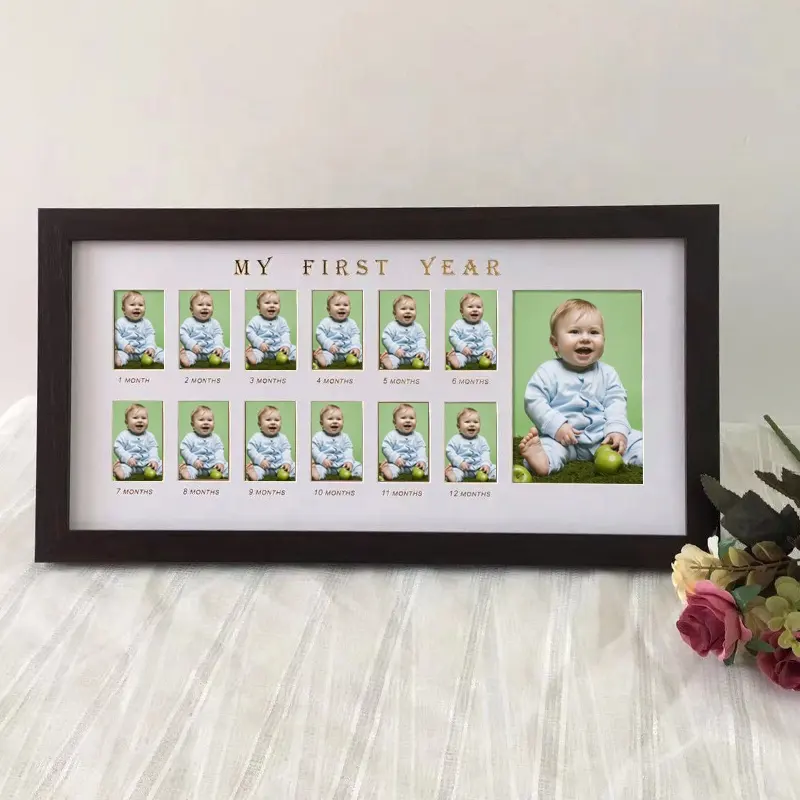 عرض إطار لصورة السنة الأولى بشعار مخصص بإطار تذكاري للأطفال حديثي الولادة لمدة 12 شهرًا