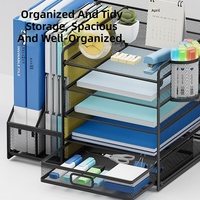 Organisateur de bureau multifonction moderne à 5 niveaux en métal, accessoires de bureau, organiseur de papeterie, plateau de rangement de bureau, personnalisable