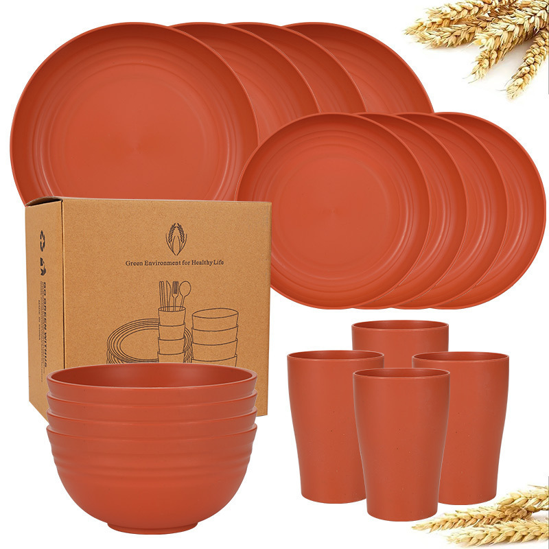Ensemble orange 16 pièces comprenant des bols de 23/20/15 cm et des tasses à taille fine.