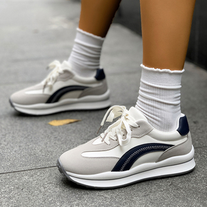 Retro Color Block Lace up Women Suede Platform <strong>Trainers</strong> Wear Resistant Tread Sole Footwear for Casual Daily Urban Street Wear - Product Image 4
