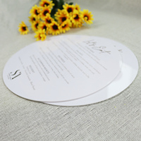Definición Restaurante Popular Forma redonda Espesor 2mm Acrílico blanco Tarjeta de menú de invitados para fiesta de eventos