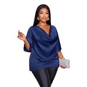 Blus <span class=keywords><strong>Chiffon</strong></span> Warna Solid Model V-Neck Lengan Setengah Ukuran Besar Gaya Santai Eropa Amerika Terbaru <span class=keywords><strong>2026</strong></span> - Product Image 5