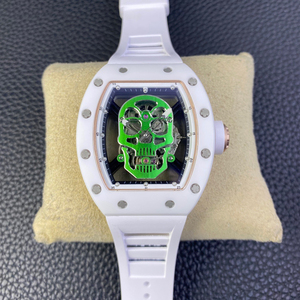 Montre mécanique automatique pour homme en céramique avec cadran vert et bracelet en caoutchouc blanc - Product Image 1