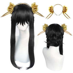 Perruque synthétique de dessin animé, perruque de <span class=keywords><strong>Cosplay</strong></span> longue noire droite résistante à la chaleur, perruques de fête d'halloween Cos - Product Image 1