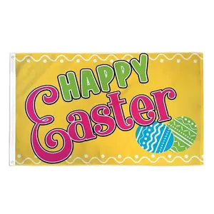 Quick delivery Manufacture Made Welcome Rabbit Rustic Holiday 100D Polyester 3x5 FT Double Sided Easter Bunny Banner Flag