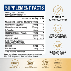 Cápsulas Vegetarianas de Magnesio para Equilibrio Mental OEM/ODM, Complejo Magtein de Doble Forma, L-Teanina, Vitamina B y Suplemento para Adultos - Product Image 5