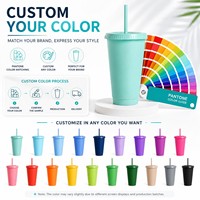 Gobelet en plastique personnalisé avec logo, 24 oz (710 ml), avec couvercle et paille, tasse réutilisable à double paroi, finition mate, pour cadeau d'entreprise