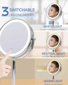 Altura ajustable USB Recargable LED Luces regulables Espejo de tocador Sensor personalizado Espejo de maquillaje con características táctiles - Product Image 4