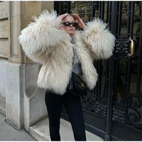 Manteaux en Véritable Fourrure de Mouton de Luxe, Manteau Court Hiver Tricoté pour Femme, Veste en Fausse Fourrure d'Agneau de Mongolie, Couleur Personnalisée, Support Échantillon