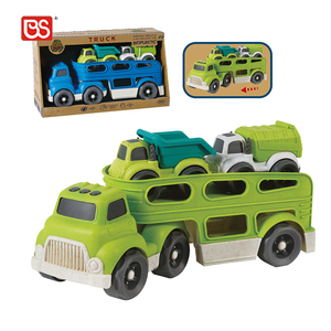 BS Eco Friendly Kids Wheat Straw Bioplastic Material Free Wheel Transport Truck Toys With Two Sliding Car Environmental Toy
