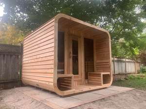 Le sauna de luxe en cèdre rouge pour l'extérieur : votre espace privé dans votre jardin avec véranda de relaxation - Product Image 6