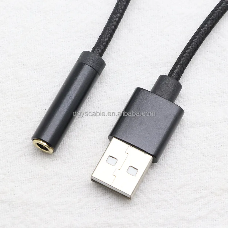 Computer headset converter USB to 3.5mm adapter Braided cord audio headset microphone adapter cable
