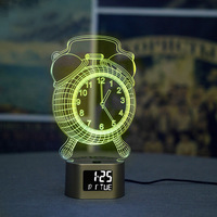 Réveil numérique LED 3D, lampe à illusion d'optique de table/bureau, 7 couleurs changeantes, en bois, chargement USB, moderne pour chambre à coucher