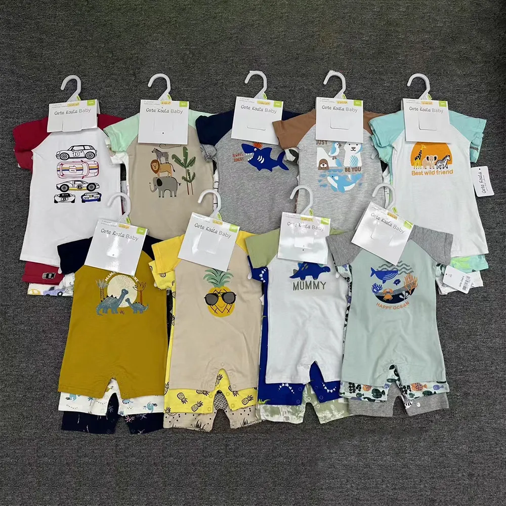 3-6-9-12-18month New Arrival Baby Three Pcs Pure Cotton Romper Set Wholesale Summer Short Sleeve Toddler Clothing Baby Jumpsuit