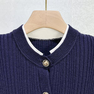 Abito in <span class=keywords><strong>Maglia</strong></span> <span class=keywords><strong>Blu</strong></span> Navy Autunno/Inverno, Vendita all'Ingrosso, Elegante <span class=keywords><strong>Vestito</strong></span> da Festa a Maniche Lunghe con Bottoni e Patchwork - Product Image 3