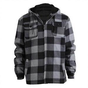 Boomletcorp Custom Casual Hooded Winter Fleece <b>Jacket</b> Men Oversized <b>Flannel</b> Plaid Regular Sleeve Canvas Fabric Zipper Quick Dry - Product Image 3