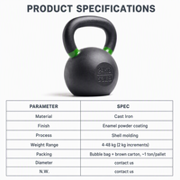Kettlebell de musculation professionnel en fonte, coloré, à base plate et poignée large, de 4 à 48 kg, en lots de 2 kg, pour la vente en gros