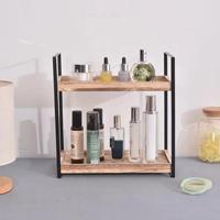 Organisateur de Comptoir de Salle de Bain DoubleFill, Plateau Organisateur à 2 Niveaux en Perles de Bois pour Cosmétiques, Soins de la Peau, Parfums et Cuisine