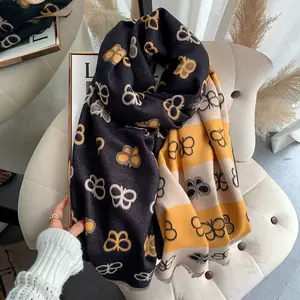 2023 Spring New Warm Soft Pashmina Neck Scarf Shawl Blanket Ladies Plaid Artificial Cashmere Winter Scarves for Women Adult OEM
