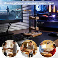 Support pour casque et manette de jeu avec base de rangement, accessoires de bureau, support en bois pour écouteurs de jeu